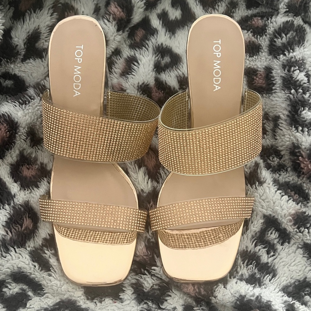 Top Moda Women's RoseGold Open Toe Chunky High Heels